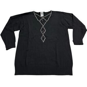 VTG Bob Mackie Wearable Art Sweater Sequin Bead Cut Out Neck Womens Small Black